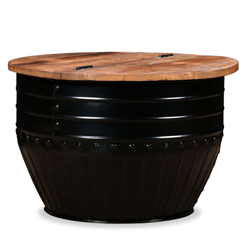 Coffee_Table_Solid_Reclaimed_Wood_Black_Barrel_Shape_IMAGE_1