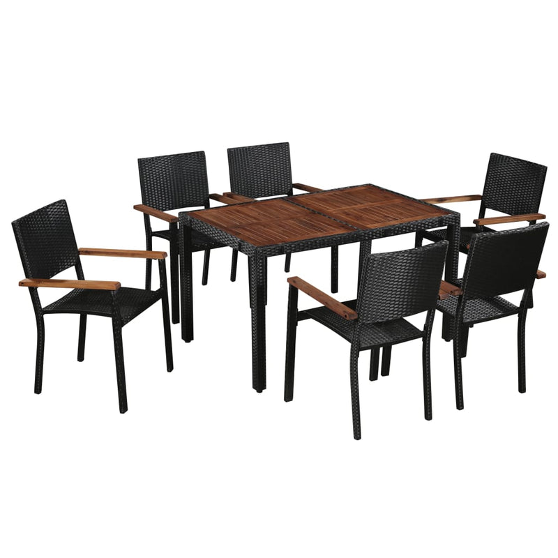 7_Piece_Outdoor_Dining_Set_Poly_Rattan_and_Acacia_Wood_Black_IMAGE_1_EAN:8718475601647