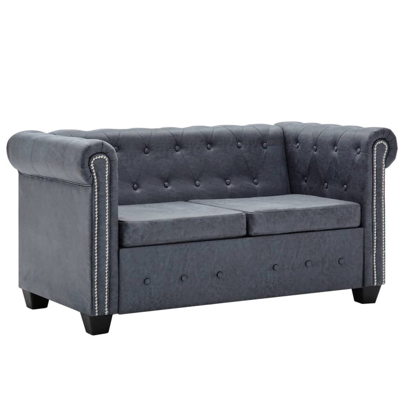 2-Seater_Chesterfield_Sofa_Artificial_Suede_Leather_Grey_IMAGE_1_EAN:8718475619376