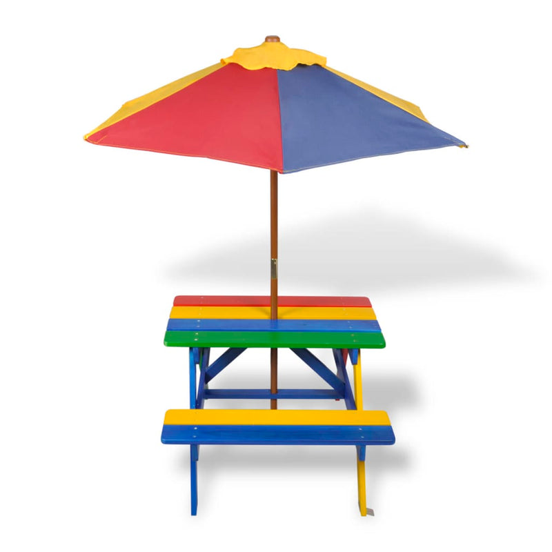 Kids'_Picnic_Table_with_Benches_and_Parasol_Multicolour_Wood_IMAGE_2