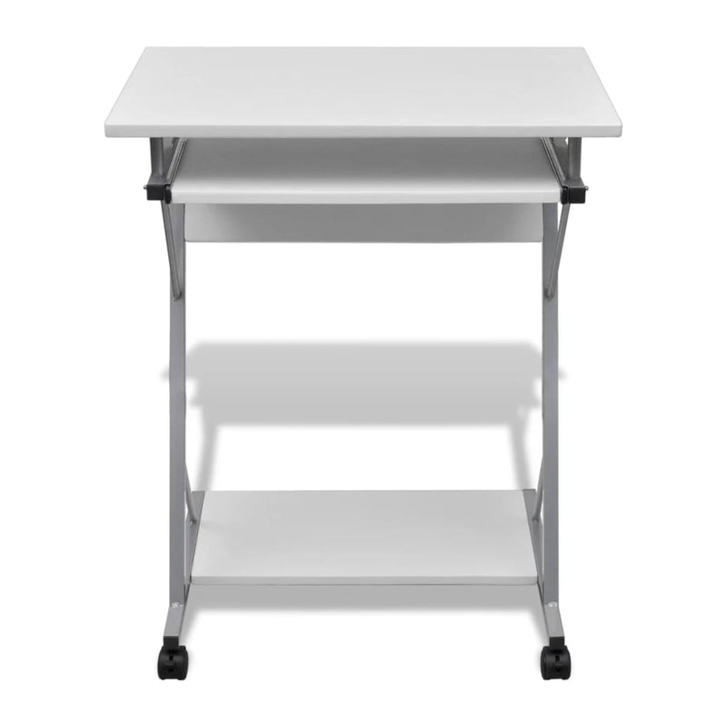 Compact Computer Desk with Pull-out Keyboard Tray White