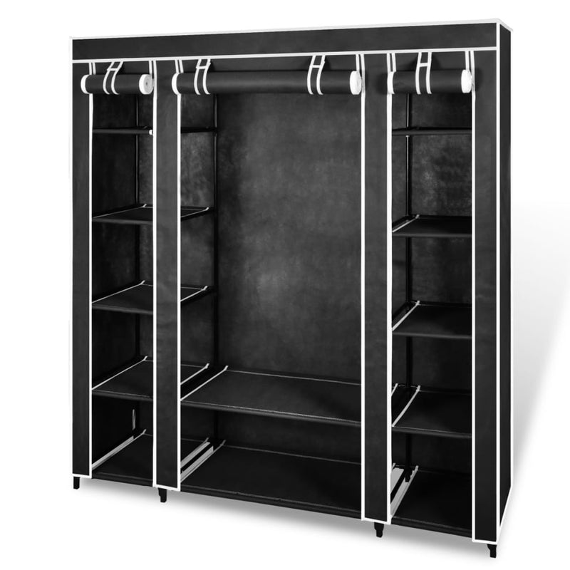 Wardrobe_with_Compartments_and_Rods_45x150x176_cm_Black_Fabric_IMAGE_1