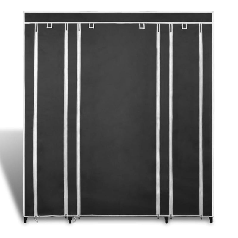Wardrobe_with_Compartments_and_Rods_45x150x176_cm_Black_Fabric_IMAGE_2