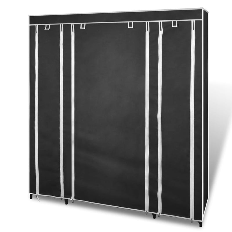 Wardrobe_with_Compartments_and_Rods_45x150x176_cm_Black_Fabric_IMAGE_3