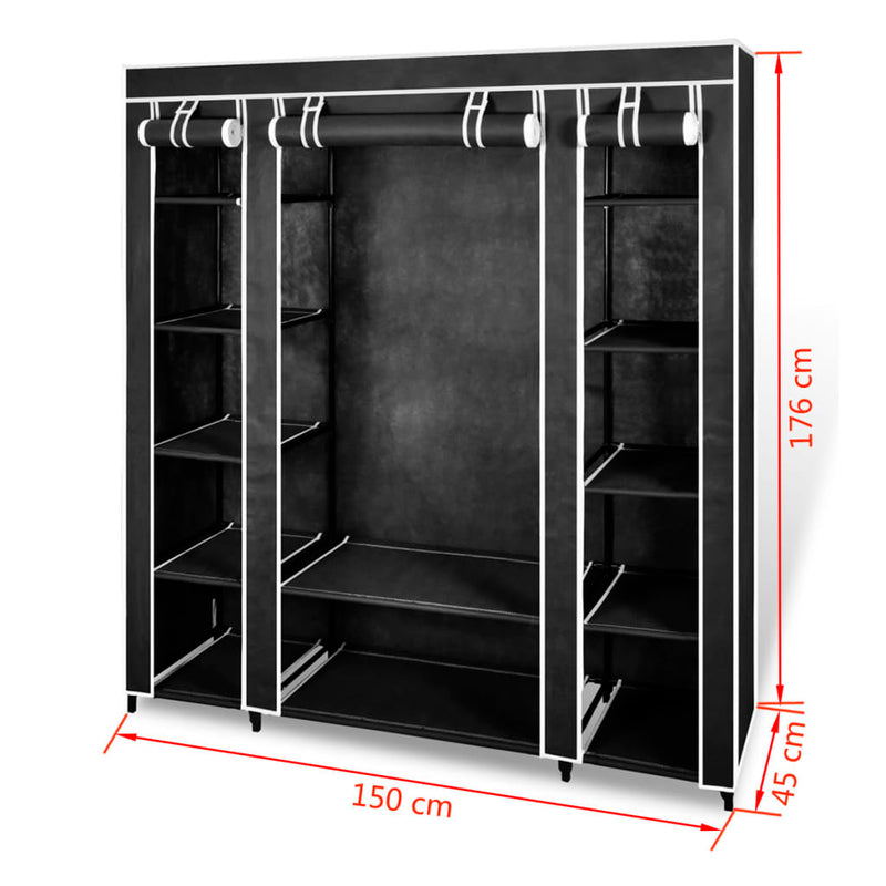 Wardrobe_with_Compartments_and_Rods_45x150x176_cm_Black_Fabric_IMAGE_7