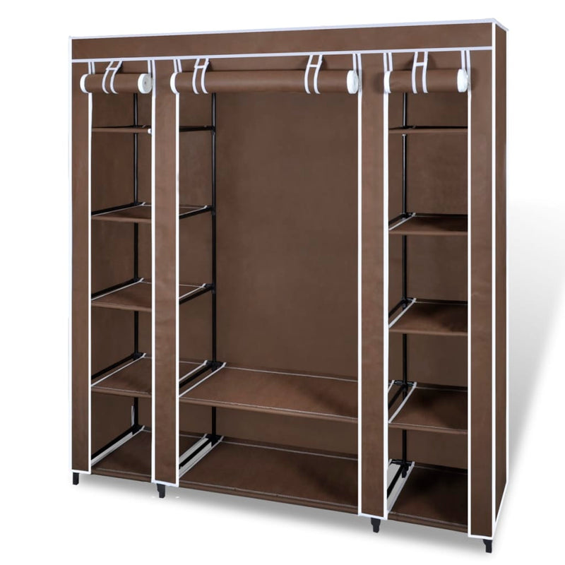 Wardrobe_with_Compartments_and_Rods_45x150x176_cm_Brown_Fabric_IMAGE_1