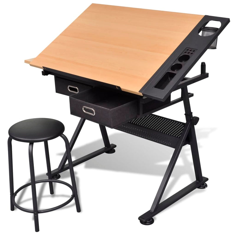 Two_Drawers_Tiltable_Tabletop_Drawing_Table_with_Stool_IMAGE_1_EAN:8718475882589