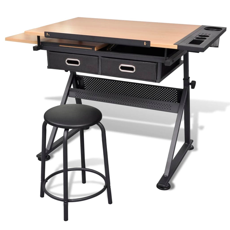 Two_Drawers_Tiltable_Tabletop_Drawing_Table_with_Stool_IMAGE_3_EAN:8718475882589
