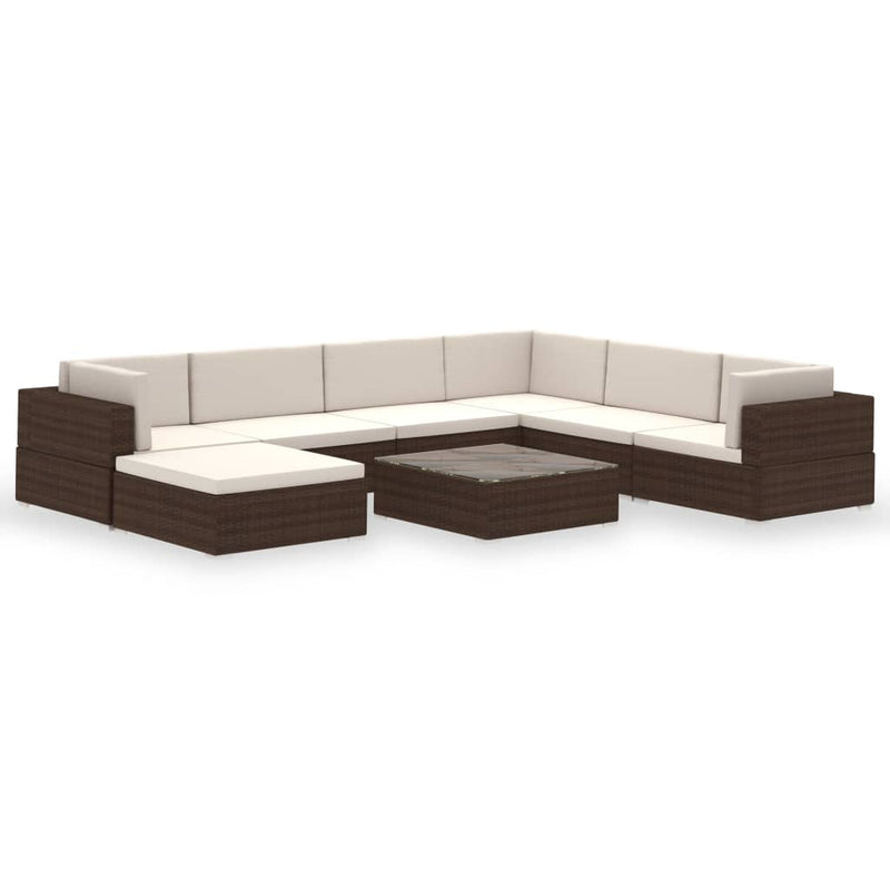 8_Piece_Garden_Lounge_Set_with_Cushions_Poly_Rattan_Brown_IMAGE_2_EAN:8718475901778