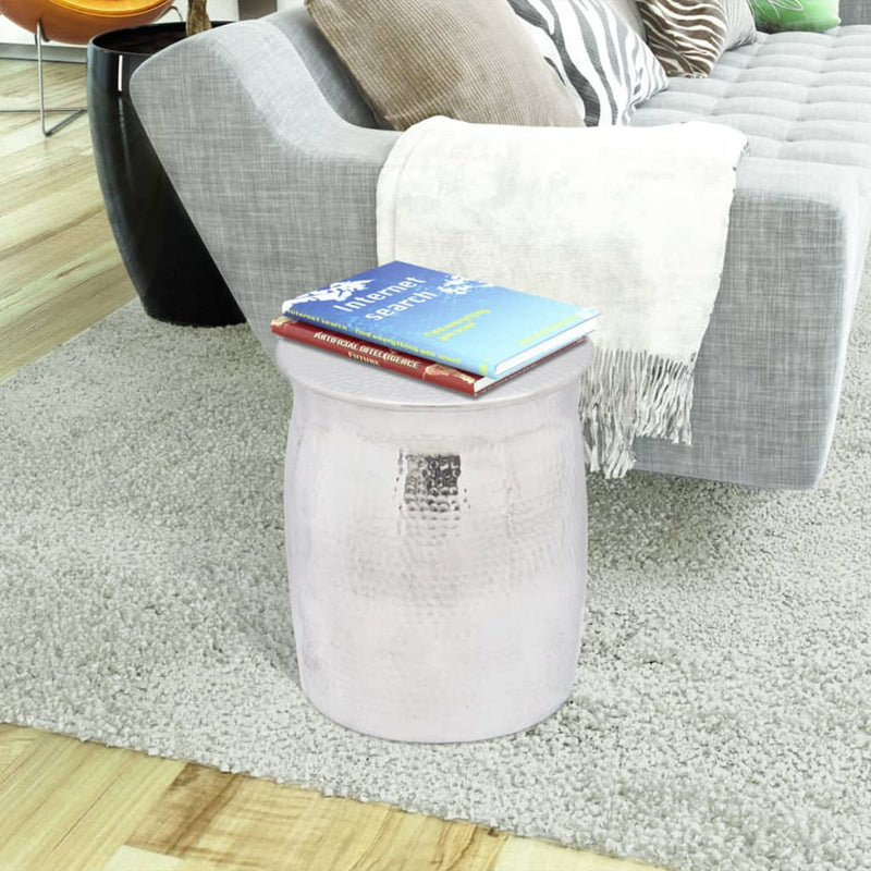 Hammered_Aluminium_Stool/Side_Table_Silver_IMAGE_2