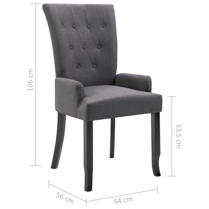 Dining Chairs with Armrests 2 pcs Dark Grey Fabric