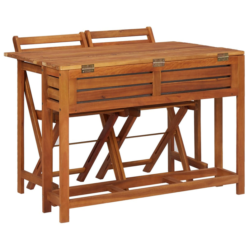 Garden Planter Table with 2 Bistro Chairs Solid Acacia Wood