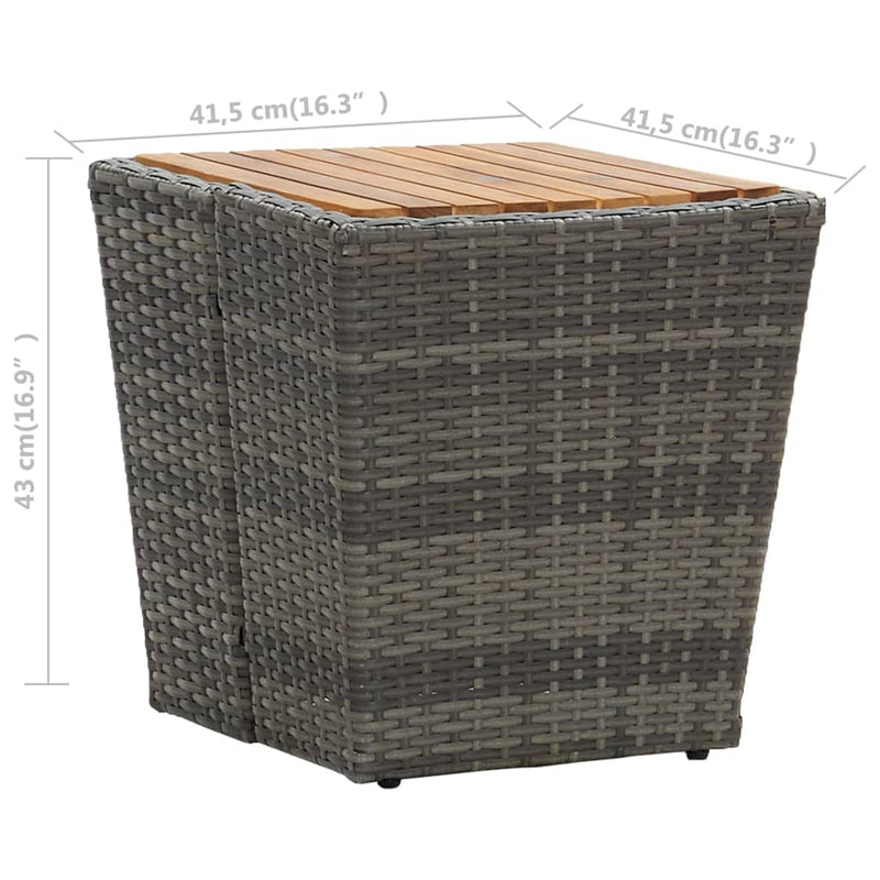 Tea Table Grey 41.5x41.5x43 cm Poly Rattan and Solid Acacia Wood