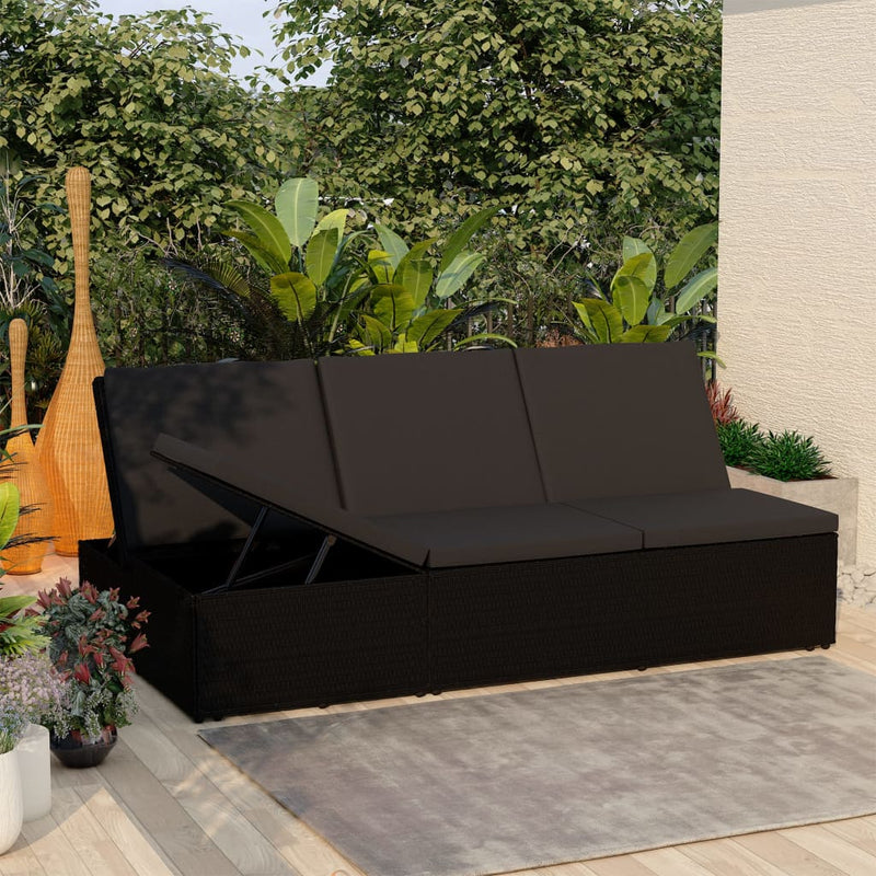 Convertible_Sun_Bed_with_Cushion_Poly_Rattan_Black_IMAGE_1