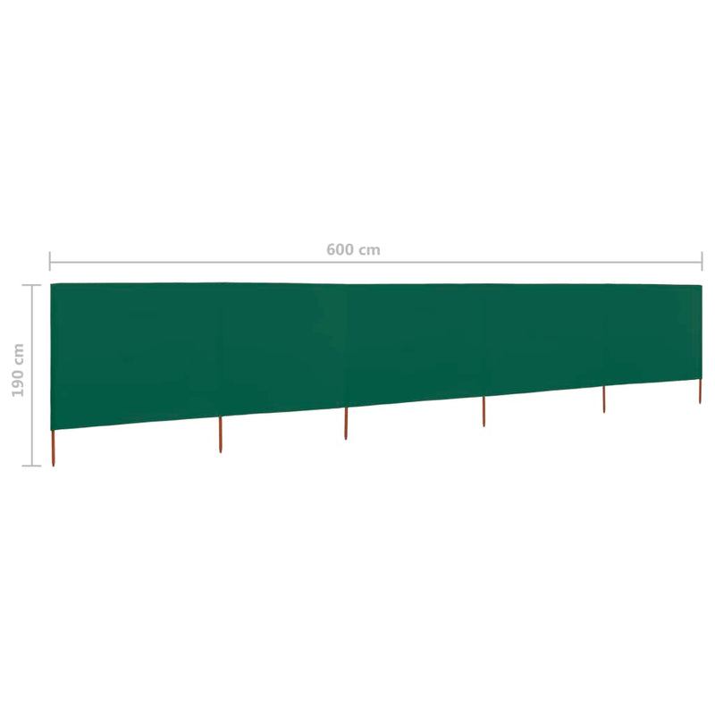 5-panel Wind Screen Fabric 600x160 cm Green