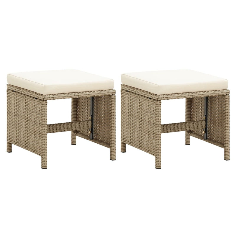 Garden_Stools_2_pcs_with_Cushions_Poly_Rattan_Beige_IMAGE_1