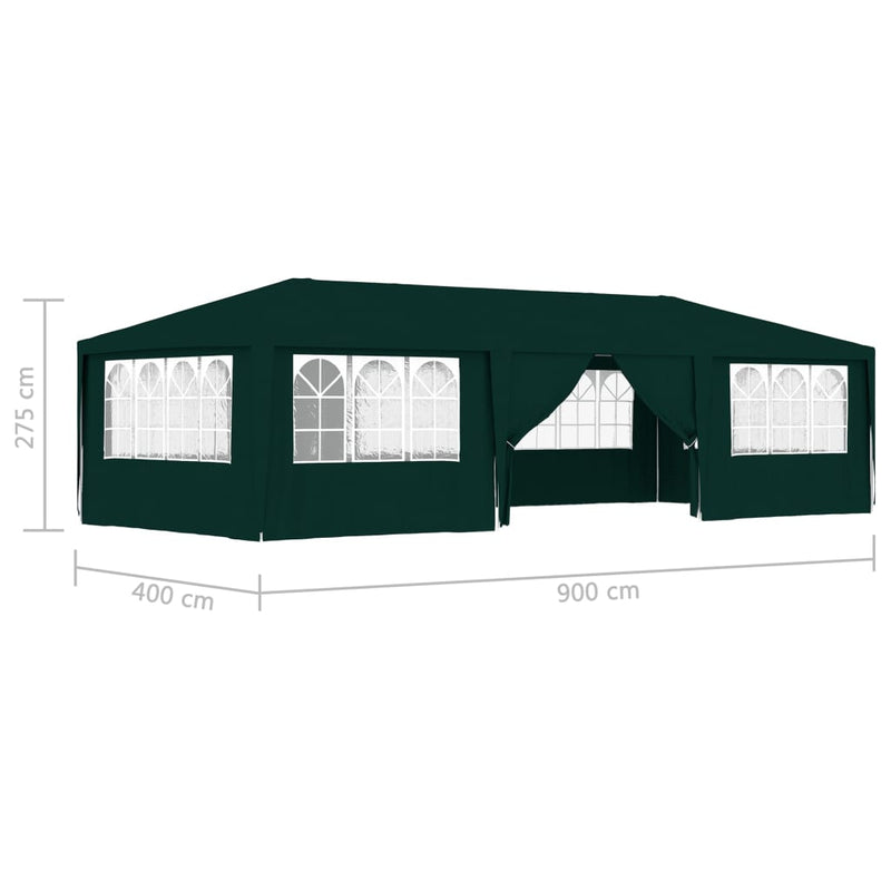 Professional Party Tent with Side Walls 4x9 m Green 90 g/m²