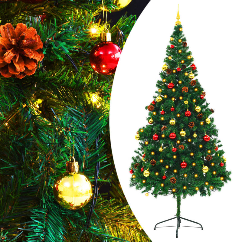 Artificial Pre-lit Christmas Tree with Baubles Green 210 cm