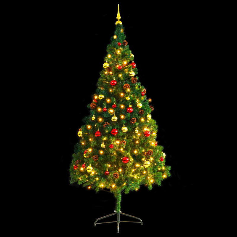 Artificial Pre-lit Christmas Tree with Baubles Green 210 cm