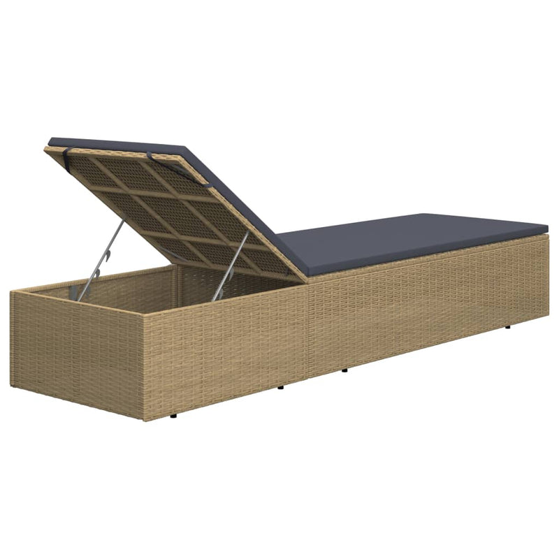 Sunlounger Poly Rattan Brown and Dark Grey