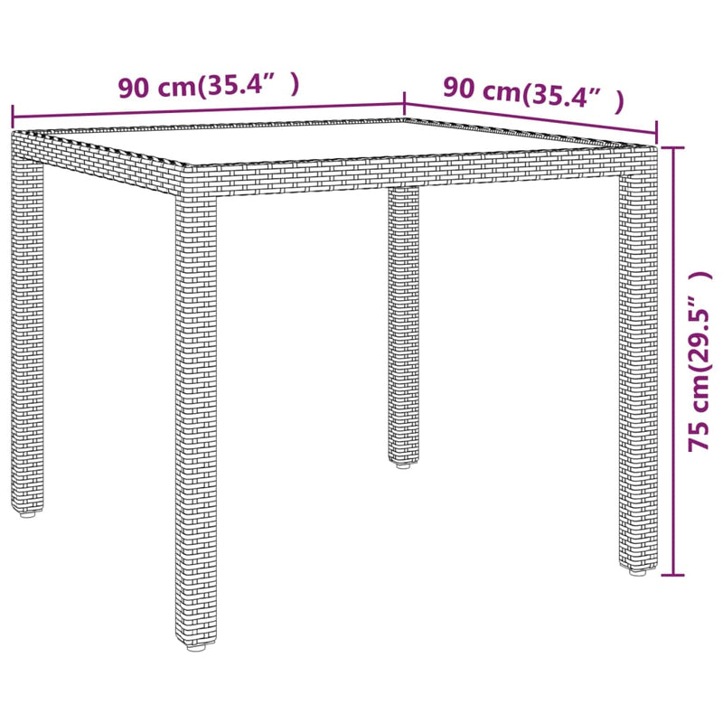 Garden Table Grey 90x90x75 cm Poly Rattan