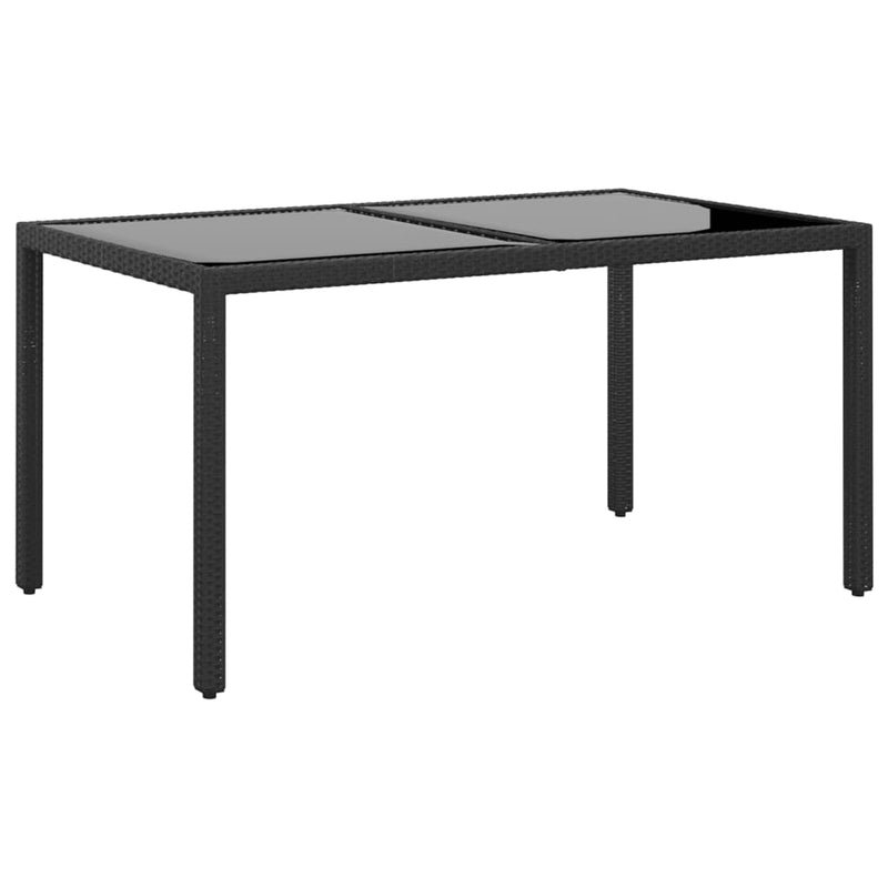 Garden_Table_150x90x75_cm_Tempered_Glass_and_Poly_Rattan_Black_IMAGE_1