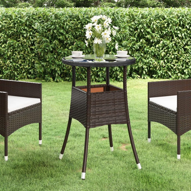 Garden_Table_Ø60x75_cm_Tempered_Glass_and_Poly_Rattan_Brown_IMAGE_1