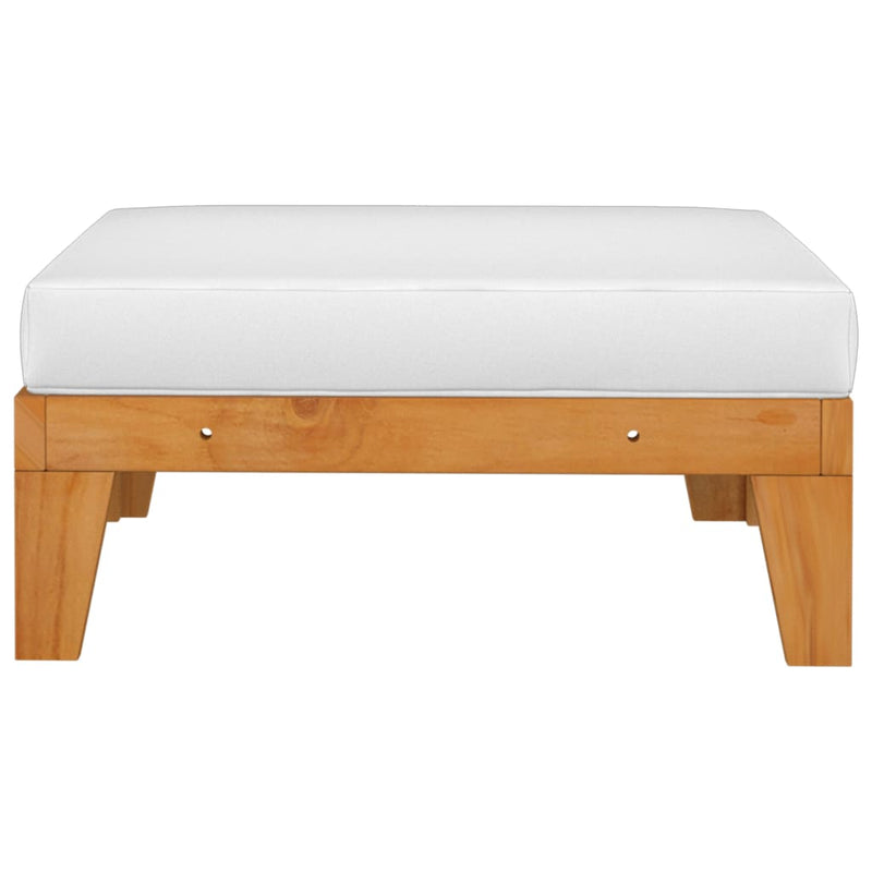 Sectional Footrest with Cream White Cushion Solid Acacia Wood