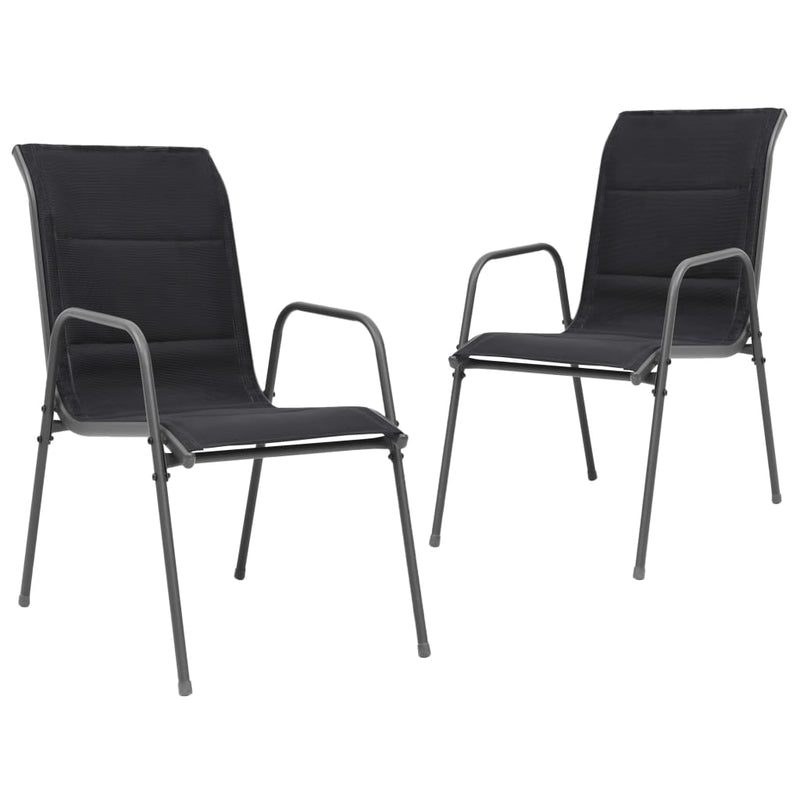 Stackable_Garden_Chairs_2_pcs_Steel_and_Textilene_Black_IMAGE_1