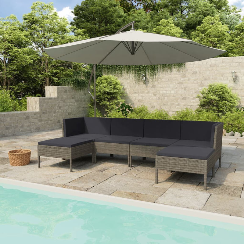 6_Piece_Garden_Lounge_Set_with_Cushions_Poly_Rattan_Grey_IMAGE_1