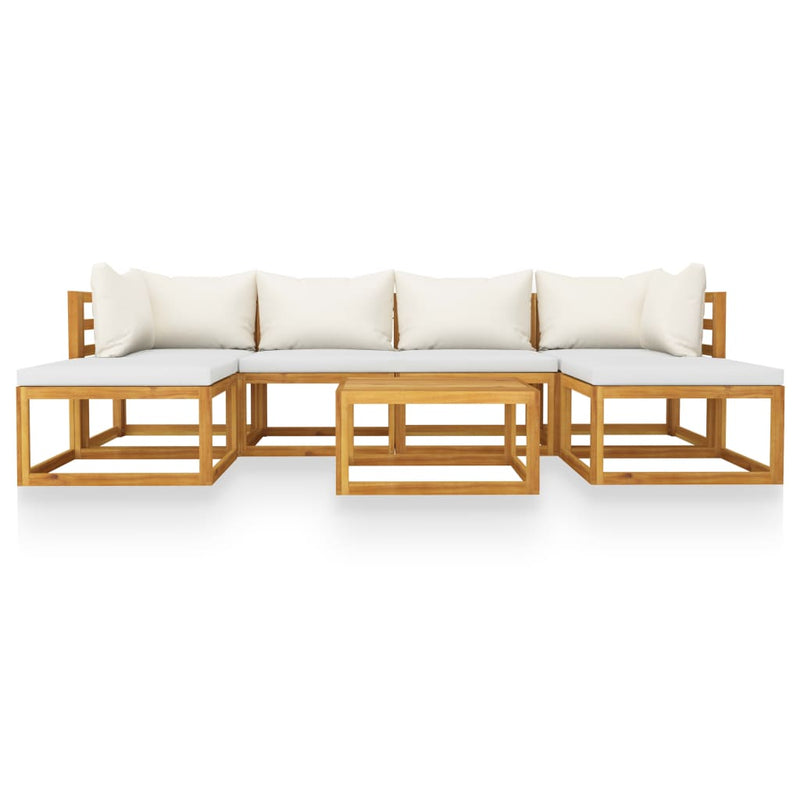 7 Piece Garden Lounge Set with Cushion Cream Solid Acacia Wood