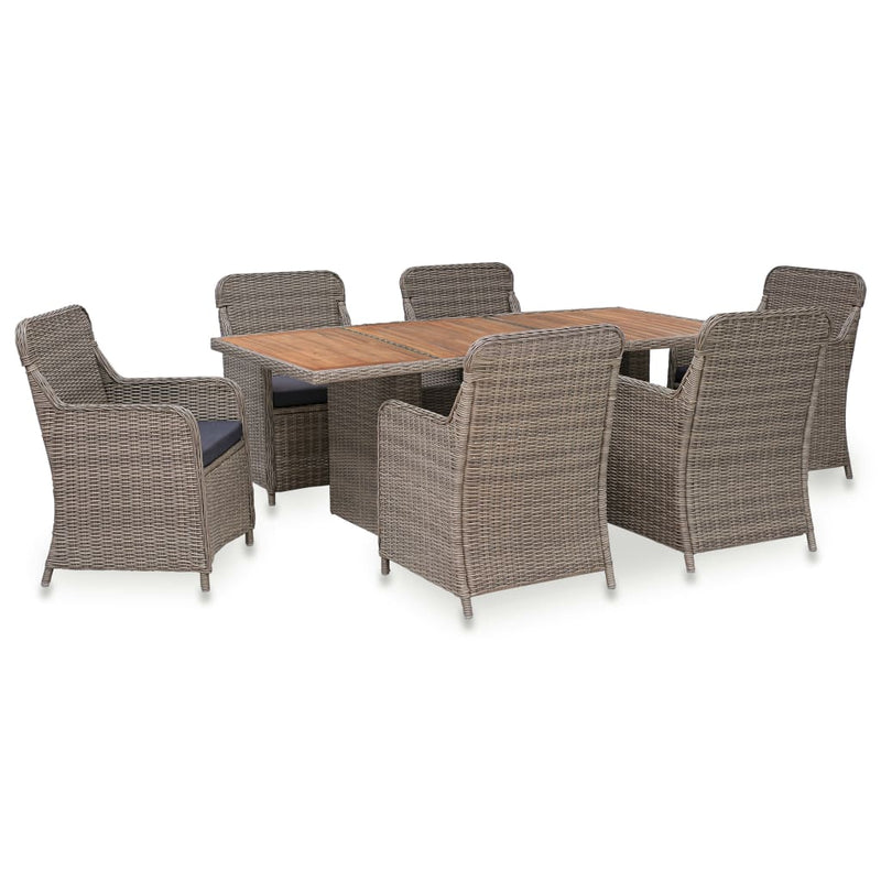 7_Piece_Outdoor_Dining_Set_with_Cushions_Poly_Rattan_Brown_IMAGE_1