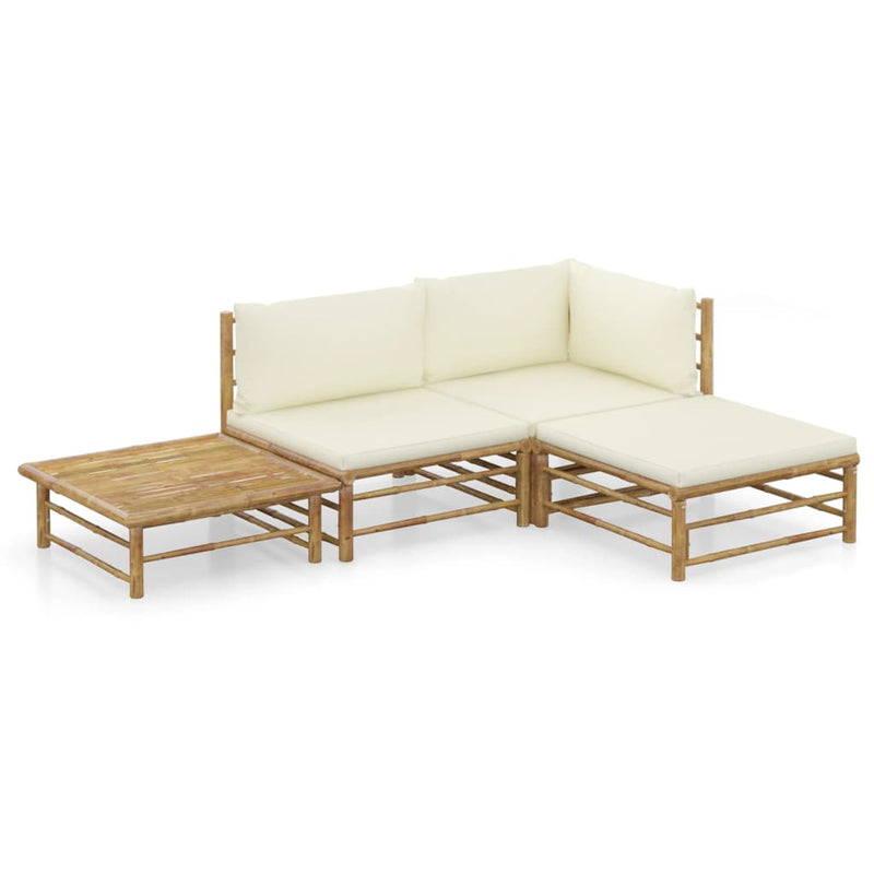 4_Piece_Garden_Lounge_Set_with_Cream_White_Cushions_Bamboo_IMAGE_1