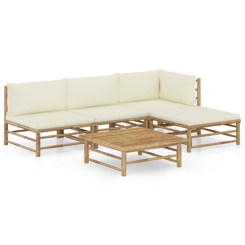 5_Piece_Garden_Lounge_Set_with_Cream_White_Cushions_Bamboo_IMAGE_1