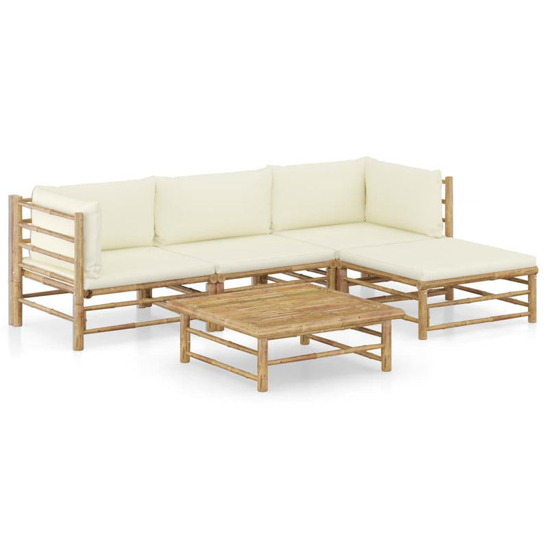 5_Piece_Garden_Lounge_Set_with_Cream_White_Cushions_Bamboo_IMAGE_1