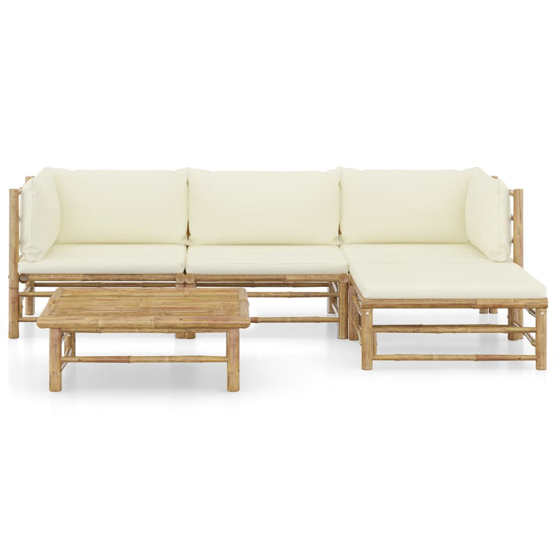 5_Piece_Garden_Lounge_Set_with_Cream_White_Cushions_Bamboo_IMAGE_2