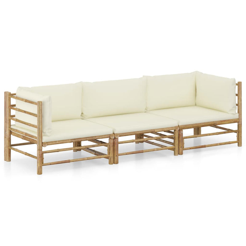 3_Piece_Garden_Lounge_Set_with_Cream_White_Cushions_Bamboo_IMAGE_1