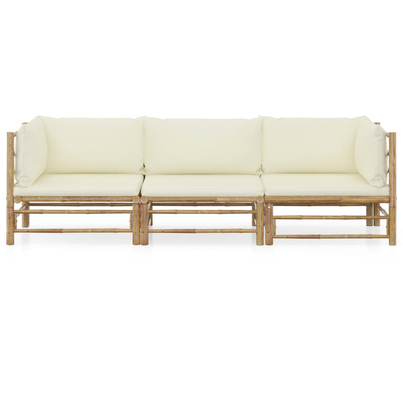 3_Piece_Garden_Lounge_Set_with_Cream_White_Cushions_Bamboo_IMAGE_2