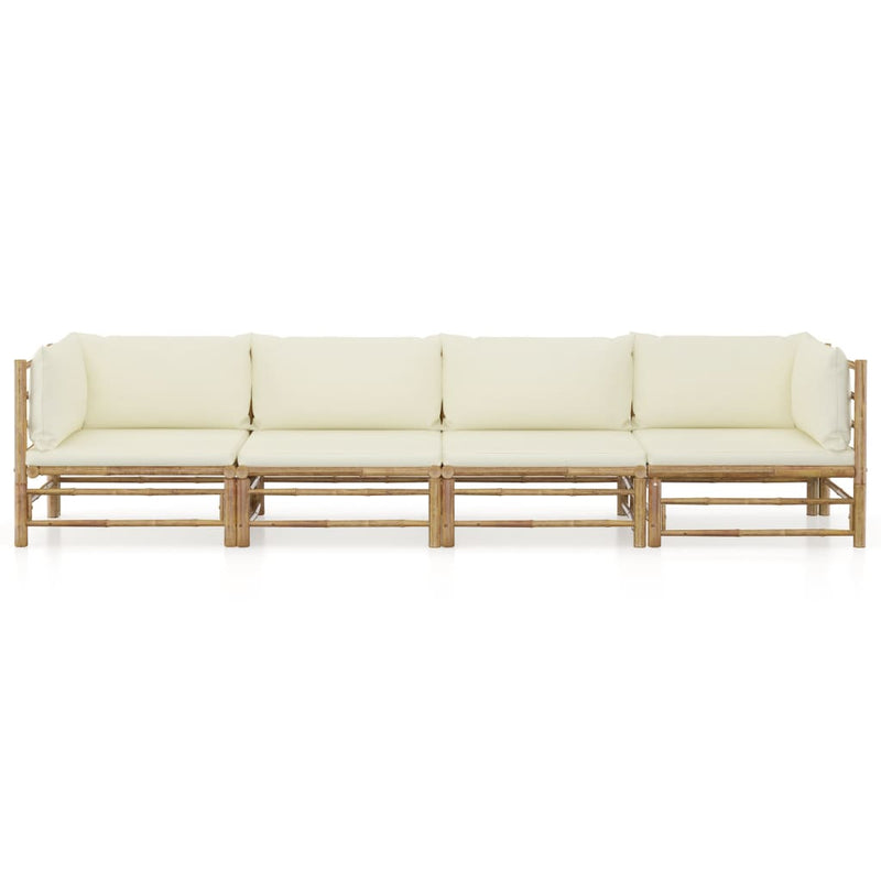 4_Piece_Garden_Lounge_Set_with_Cream_White_Cushions_Bamboo_IMAGE_2