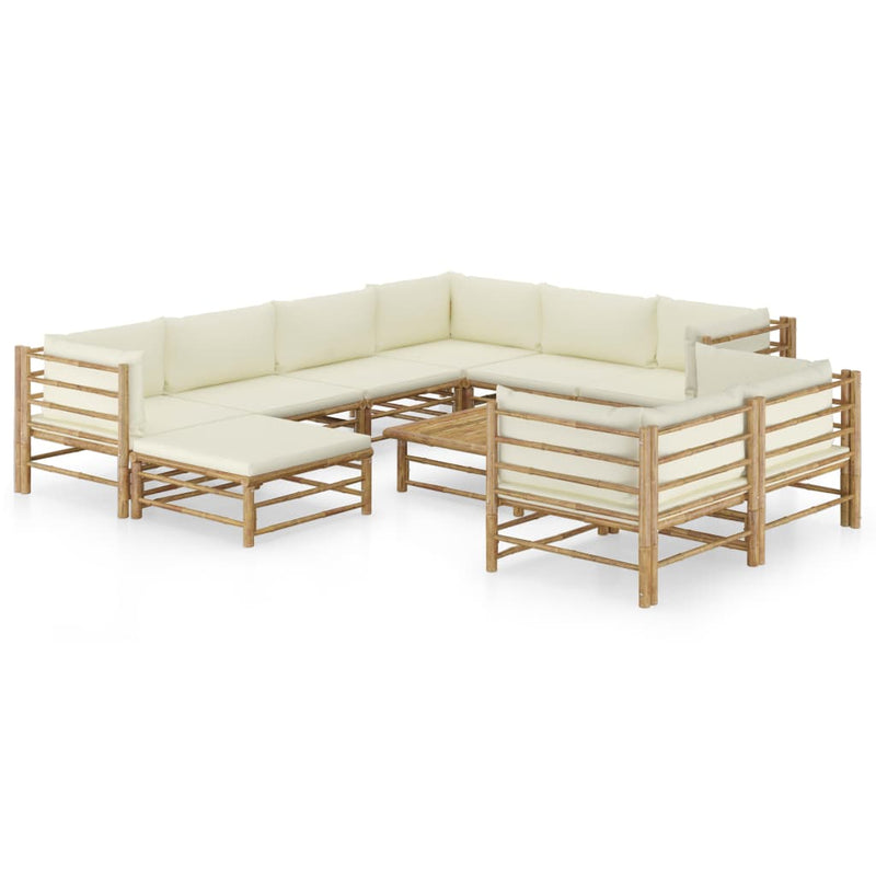 10_Piece_Garden_Lounge_Set_with_Cream_White_Cushions_Bamboo_IMAGE_1