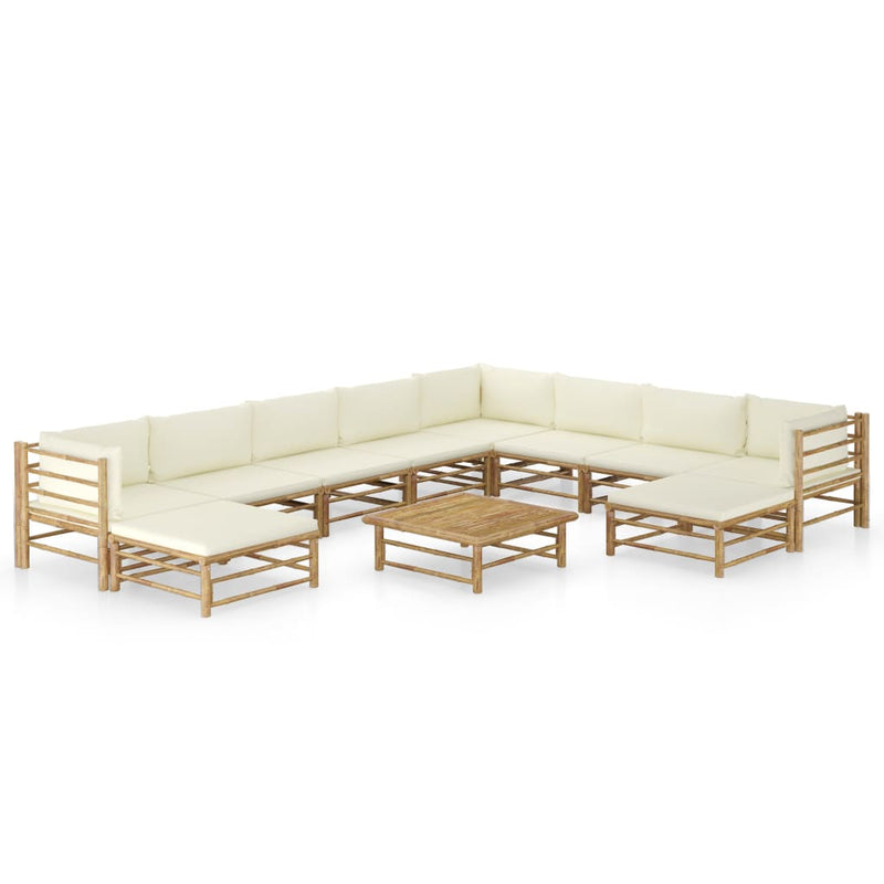 11_Piece_Garden_Lounge_Set_with_Cream_White_Cushions_Bamboo_IMAGE_1