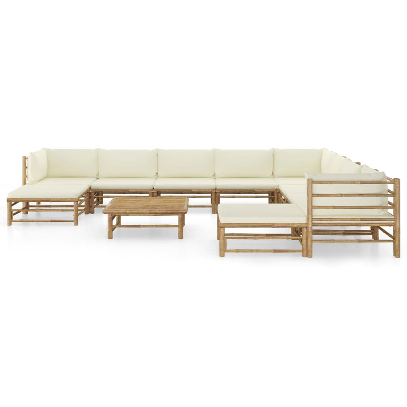 11_Piece_Garden_Lounge_Set_with_Cream_White_Cushions_Bamboo_IMAGE_2