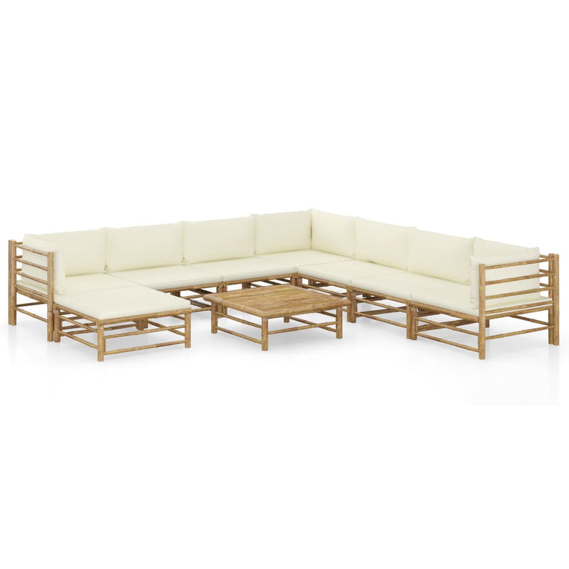 9_Piece_Garden_Lounge_Set_with_Cream_White_Cushions_Bamboo_IMAGE_1