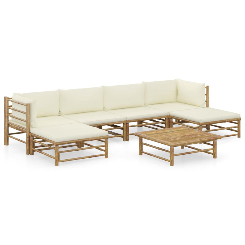 7_Piece_Garden_Lounge_Set_with_Cream_White_Cushions_Bamboo_IMAGE_1