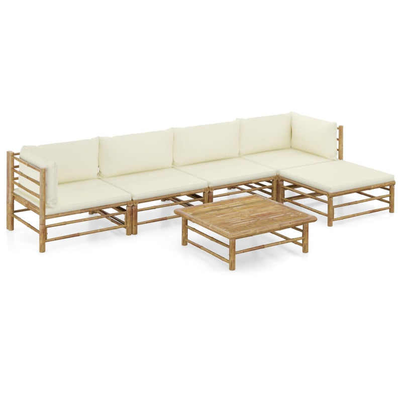6_Piece_Garden_Lounge_Set_with_Cream_White_Cushions_Bamboo_IMAGE_1