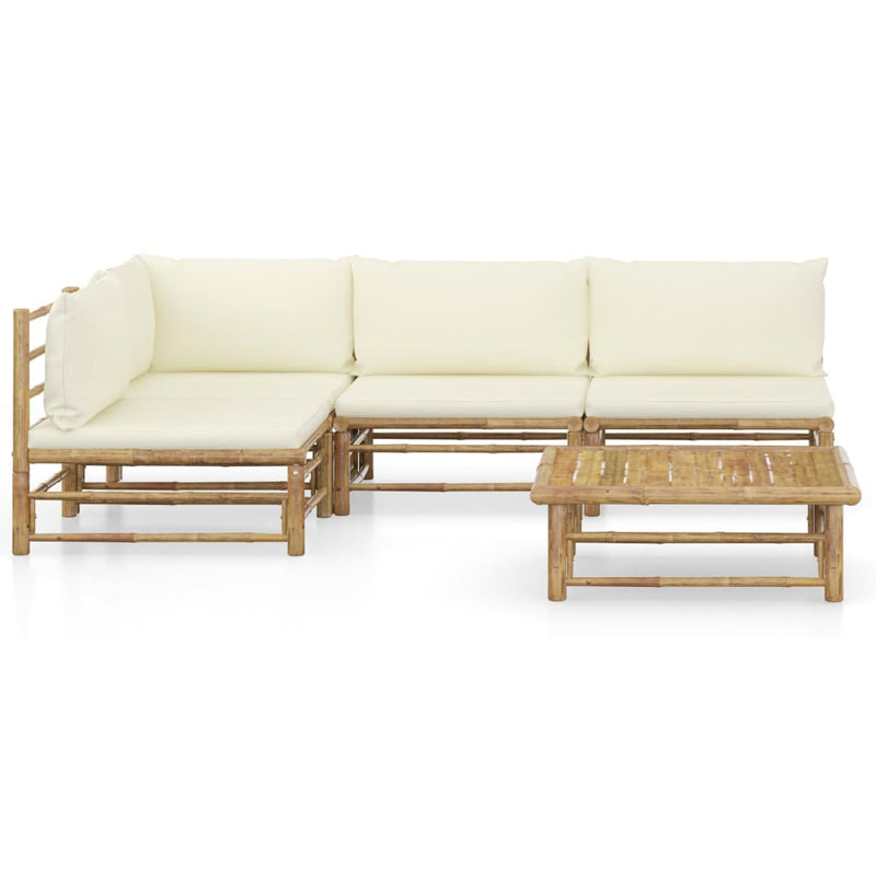 5_Piece_Garden_Lounge_Set_with_Cream_White_Cushions_Bamboo_IMAGE_2
