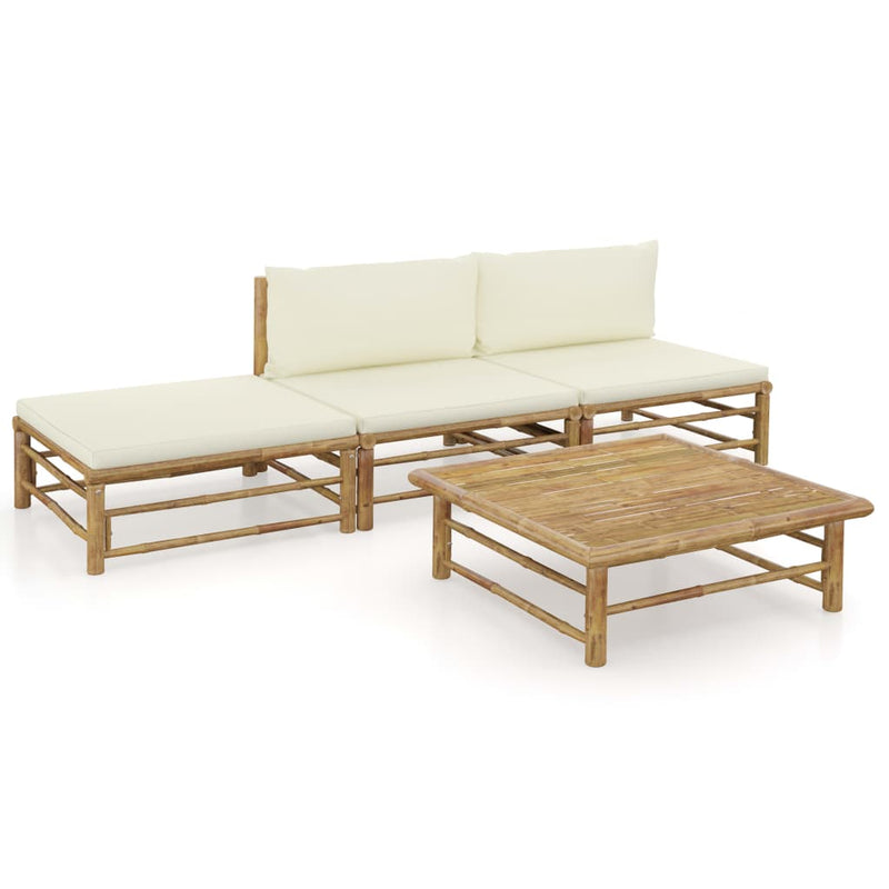 4_Piece_Garden_Lounge_Set_with_Cream_White_Cushions_Bamboo_IMAGE_1