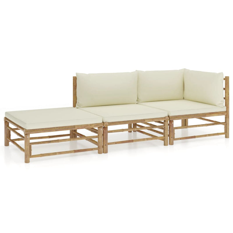3_Piece_Garden_Lounge_Set_with_Cream_White_Cushions_Bamboo_IMAGE_1