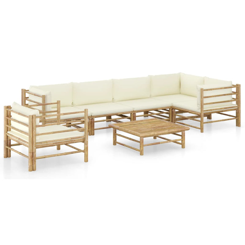 7_Piece_Garden_Lounge_Set_with_Cream_White_Cushions_Bamboo_IMAGE_1