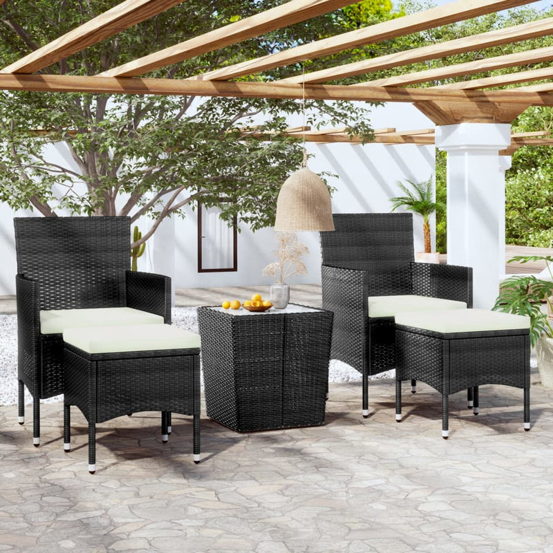5_Piece_Garden_Bistro_Set_Poly_Rattan_and_Tempered_Glass_Black_IMAGE_1
